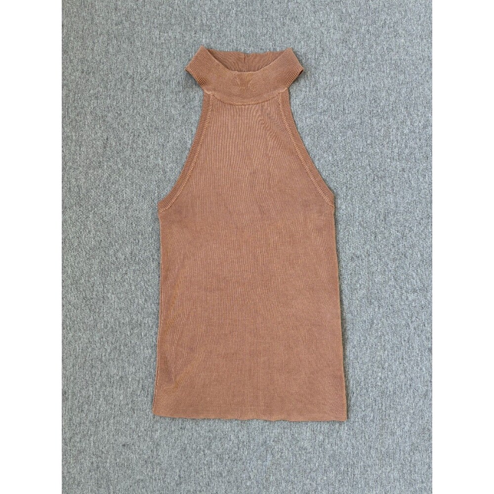 Deluc Halter Ribbed Halter Sweater Top Clay Tan Nude Stretchy Y2K Neutral XS